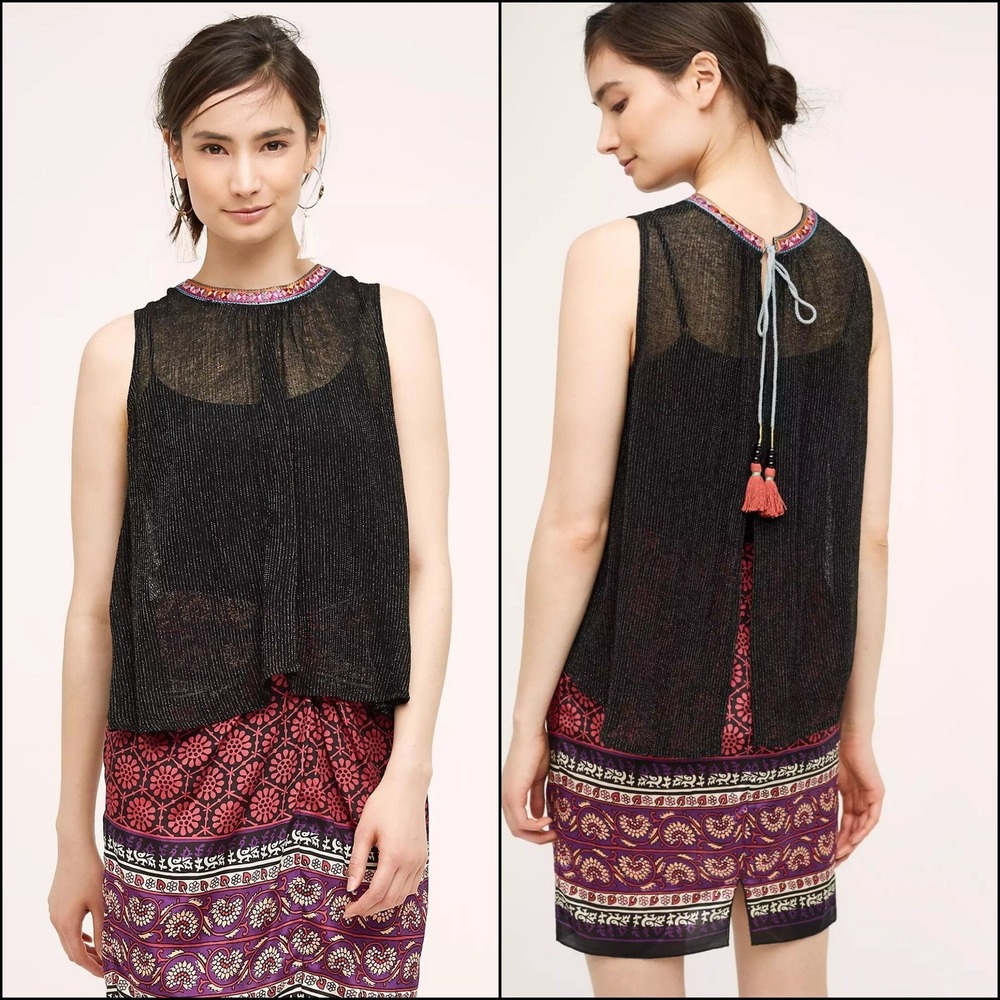 Anthropologie Eri‎ + Ali Merletta Embroidered Top Open Back Boho Festival Small